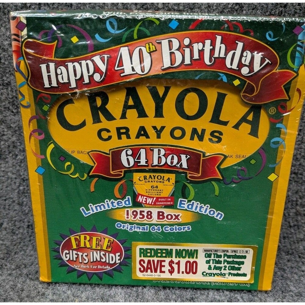 Crayola 40th Birthday 64 Crayons Limited Edition 1958 Box 1998 Sealed NOS